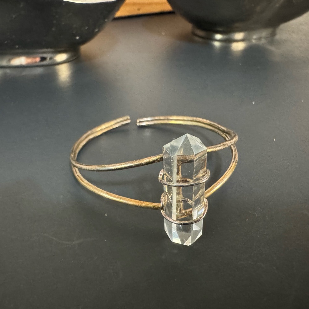 Handmade Boho Cuff Bracelet with Clear Quartz Crystal – Artisan Wire Wrap